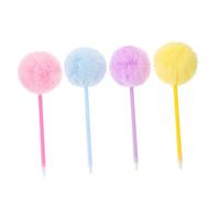 ELAYARD 4pcs Cute Fluffy Pom Pom Ballpoint Pens for School Office Stationery Smooth Writing Decorative Pens with Comfortable Grip Portable Novelty Gifts for Students and Friends