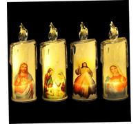 ELAYARD 4pcs LED Jesus Candle Lamps Plastic Religious Electronic Candle Lights for Christmas Easter Prayer Blessings Without Base Decorative Table Lamps