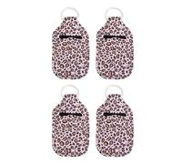 ELAYARD 4pcs Refillable Hand Sanitiser Bottle Covers with Leopard Print Portable Lip Gloss Pouches with Key Rings for Travel Toiletries and Alcohol Gel Storage