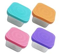 ELAYARD 4pcs Snack Containers with Silicone Lids Reusable Condiment Cups for Salad Dressing Storage Portable Food Prep Boxes in Pink Orange Purple and Mint Green