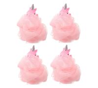 ELAYARD 4pcs Unicorn Bath Loofahs Soft Mesh Shower Poufs for Gentle Body Cleaning Sponge Cute Cartoon Animal Design Efficient Drainage and Quick Drying Bath Accessories for Boys