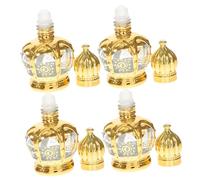 ELAYARD 4Pcs Vintage Refillable Glass Perfume Bottles with Crown Design Travel Friendly Roller Containers for Essential Oils and Fragrance Stylish Aroma Bottles for Daily Use