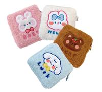 ELAYARD 4Pcs Washable Sanitary Napkin Storage Bags Cute Plush Menstrual Pad Organizer Portable Period Pouch for Women with Cartoon Design White Pink Blue