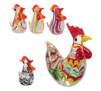 ELAYARD 5pcs Colorful Mini Glass Rooster Figurines Joyful Farm Animal Ornaments for Home Office Decor Handcrafted Tiny Chicken Statues with Creative Display Flexibility