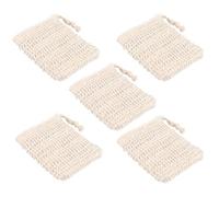 ELAYARD 5pcs Plant Fiber Mesh Soap Bags with Drawstring Exfoliating Bath Soap Saver Pouches for Shower and Skin Care Light Yellow Eco-Friendly