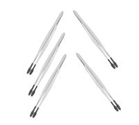 ELAYARD 5pcs Stainless Steel Flat Tweezers for Crafting and Jewelry Precision Stamp Coin Eyelash Application Portable Tool