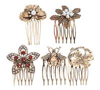 ELAYARD 5pcs Vintage Alloy Hair Fixing Clips with Pearls and Diamonds, Golden Retro Hair Side Combs for Women, Stylish and Not Easy to Rust, for Wedding Or Daily Use