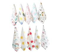 ELAYARD 6-Layer Cotton Muslin Baby Washcloths 30x30cm for Newborns, Soft Absorbent Face Towels and Nursing Towels, 10pcs Mixed Set for Infant Bathing and Drool Care Random Style