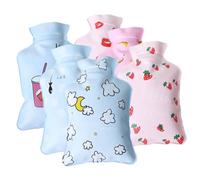 ELAYARD 6Pcs Small PVC Hot Water Bottles Hand Warmer Packets Cartoon Design Warm Water Pouch for Winter Supplies Compact Belly Warmer Red Lips Banana Strawberry Cup Cloud and Cat Patterns