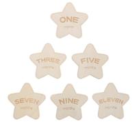 ELAYARD 6pcs Wooden Star Plaque Monthly Cards Sign for Newborn Announcement Commemorative Progress Photoshoot Props Birth Sign Twin