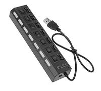 ELAYARD 7-Port USB Hub Extension Multiple USB Ports with Independent Port Control Compact and Easy to Carry Design Black Blue 6.68X1.57X0.98In for School and Travel Use