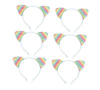 ELAYARD 8Pcs Rainbow Glitter Cat Ears Headband for Party Daily Wear Comfortable Hair Hoop for Halloween Carnival Birthday Photo Shooting