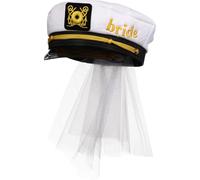 ELAYARD Bride Navy Hat with Veil Bridal Hair Accessory Wedding Party Sailor Cap Embroidered Veiled Bridal Navy Hat for Bachelorette and Beach Celebration