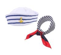 ELAYARD Captain Hat and Scarf for Adults White Striped Sailor Costume Accessory Polyester Sailor Hat for Halloween Party Cosplay Travel and Daily Wear
