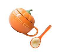 ELAYARD Ceramic Pumpkin Cup with Spoon Large Halloween Breakfast Mug Lovely Tableware Gift for Friends Porcelain Milk Coffee Tea Cup