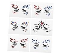 ELAYARD Five-pointed Star Makeup Stickers 6pcs Face Rhinestone Decals Diy Eye Glitter for Festival Party Carnival Body Decoration