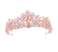 ELAYARD Gold Crystal Bridal Tiara Crown Handmade Wedding Hair Accessory Pink Peach Diamonds for Bride Bridal Wedding Jewelry