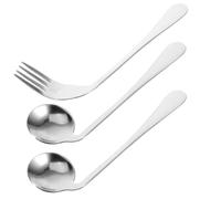 ELAYARD Left-handed Angled Feeding Spoon and Fork Set for Elderly, Disabled, and Bedridden - 1 Fork, 2 Curved Spoons - Practical Eating Utensils for Assisted Care and Daily Use