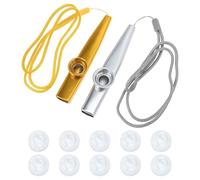 ELAYARD Metal Kazoo Set with 10 Flute Membranes and Lanyards Gold Silver Kazoo Instruments for Guitar and Ukulele Partners Toy for Music Beginners and Party Use