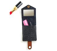 ELAYARD Mini Portable Felt Lipstick Storage Pouch with Mirror Square Snap Button Makeup Bag Compact Travel Organizer for Lipsticks Dark Grey Compact Cosmetic Case for Women