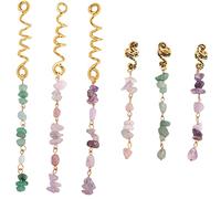 ELAYARD Natural Stone Pendant Hair Jewelry 6pcs Braided Hair Cuffs Dreadlock Accessories Set for Braids and Locs Ethnic Style for Women and Men