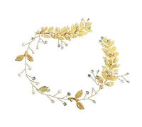 ELAYARD Pearl Tiara Wedding Bride Headband Metallic Leaf Hair Decor Bridal Headdress Party Accessory