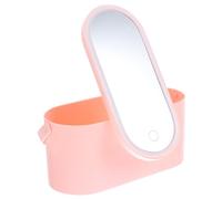 ELAYARD Portable Cosmetic Organizer Box with Rotatable Mirror and LED Light Abs Makeup Storage Case for Travel and Desktop Use Multipurpose Household Jewelry and Stationery Holder Pink and