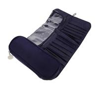 ELAYARD Portable Folding Makeup Brush Bag Navy Blue Fabric Rolling Cosmetic Organizer Stand-up Brush Holder for Travel Touchups Jewelry and Earring Storage