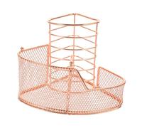 ELAYARD Rose Gold Metal Pen Holder with Phone Stand Opening Cosmetics Organizer for Makeup Brushes and Stationery Anti-slip Desktop Storage for Home Office and School Use