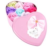ELAYARD Rose-shaped Soap Flower Set 2pcs Heart-shaped Iron Box 9 Floral Soaps Each Creative Mothers Day Present for Women and Mum Decorative for Skin Care Random Color Random Color