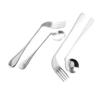 ELAYARD Self Feeding Angled Stainless Steel Utensils for Elderly Patients Curved Spoon and Fork Aid with Non Slip Handle Gentle Gums Adaptive Cutlery for Disabled and Arthritis Adults