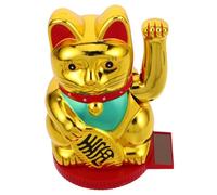 ELAYARD Solar Powered Waving Cat Figurine Lucky Chinese Fortune Maneki Neko Ornament for Office Desk Feng Shui Wealth Welcoming Decoration with Automated Arm Movement