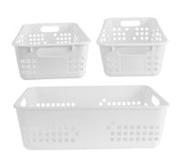 ELAYARD Toy Storage Basket Set 3pcs White Plastic Snack Storage Boxes Desktop Organizer with Small Medium Large Sizes for Boys and Girls’ Room and Kindergarten