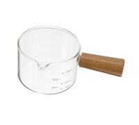 ELAYARD Transparent Glass Mini Milk Jug with Spout and Natural Wooden Handle Compact Creamer Pitcher for Espresso Frothing Measuring Sauce and Steamer Use Home and Coffee Shops