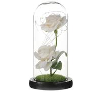 ELAYARD Valentine’s Day Artificial Rose Lamp with LED Light, White Eternal Rose Flower Ornament Under Glass Dome, Romantic Home Decoration for Wedding and Dating Night