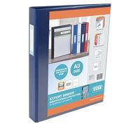 Elba A3 4 D-Ring Binder, 30mm capacity, 35mm spine, Presentation Folder with Customisable Cover, Portrait, Blue (Single)