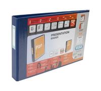 Elba A3 4 D-Ring Binder, 30mm capacity, 55mm spine, Presentation Folder with Customisable Cover, Landscape, Blue (Single)