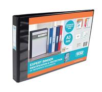 Elba A3 4 D-Ring Binder, PVC-Covered Presentation Folder with Customisable Cover, 55 mm Spine, 30 mm Capacity, Landscape, Black, Single