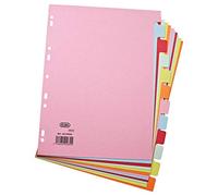 Elba A4 12-Part Card Dividers - Assorted Colours, Multi-Punched, 240gsm Recyclable Manilla