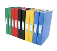 Elba A4 2-Ring Binders, Black/Blue/Yellow/Red/Green, Pack of 10 Folders 40mm