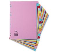 Elba A4 20-Part Card Dividers - Assorted Colours, Multi-Punched, 240gsm Recyclable Manila