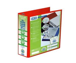 Elba Emgee Presentation Lever Arch File Clear Cover Pockets 2-Ring 70mm Spine A4 Red Ref 560351 Pack Of 5
