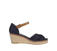 Elba Wedge Sandals in Canvas/Leather Navy Blue