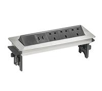 Elbe Inno flush-mounted workbench-socket (3 sockets and 2 USB), multifunctional office socket with semi-automatic cover, black-gray aluminum desktopsocket