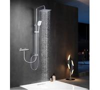 Elbe Mixer Stainless Steel Shower Column Without Tap - Hand Shower and Square Head, Riser Rail Adjustable Between 79-119 cm