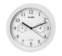 Elbe Wall Clock with Thermometer and Hygrometer, Measures Temperature and Humidity, 25 cm Diameter, White Panel Frame, Battery Operated, aplicable