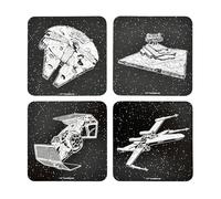 Elbenwald Coasters Set of 4 with Different Designs and Colours - Gift Idea - Square Glass Coasters - for All Types of Cups - Multicoloured - Cork, Plastic (Star Wars)
