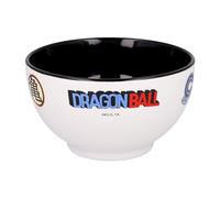 Elbenwald Dragon Ball Cereal Bowl - Icons: Crystal Ball, Kame, Kanji Symbol, Capsule Corp Logo - 600ml Capacity - Ceramic - White and Black