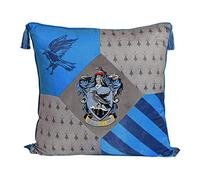 Elbenwald Harry Potter pillows with tassels in the Ravenclaw design with embroidered crest patch in the house colors blue silver 48 x 48 cm