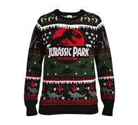 Elbenwald Jurassic Park Knitted Pullover with Movie Logo Motif for Men Ladies Unisex Cotton Black - XXL